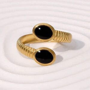 ✨ Black Double Oval Adjustable Ring — PVD-Coated Stainless Steel ✨